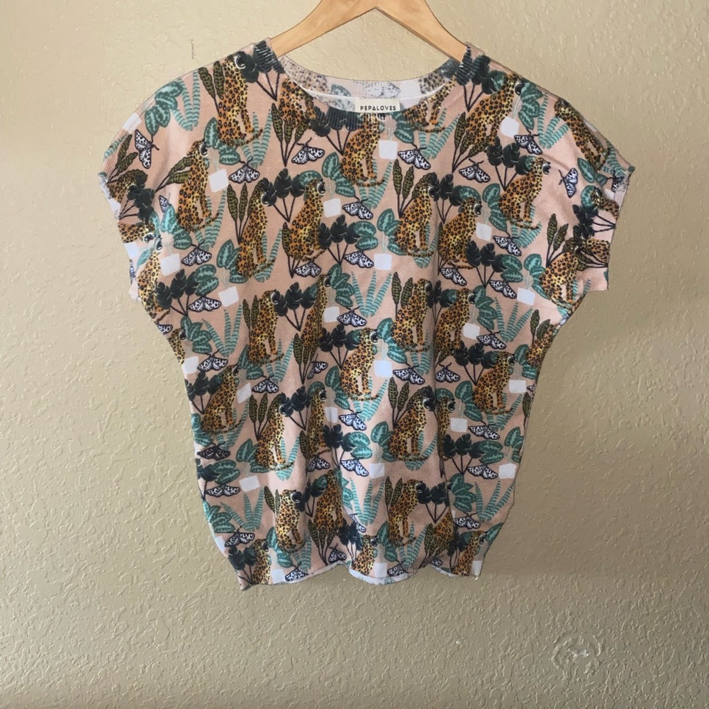 Anthropologie Leopard and Floral Print Top